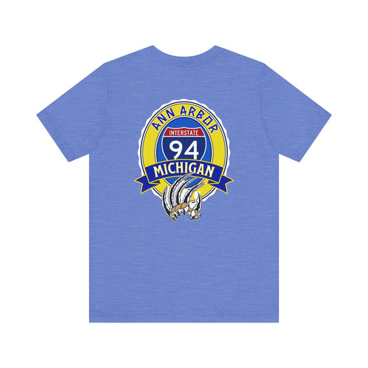 Interstate 94 Ann Arbor Michigan, Go Blue Unisex Jersey Short Sleeve Tee