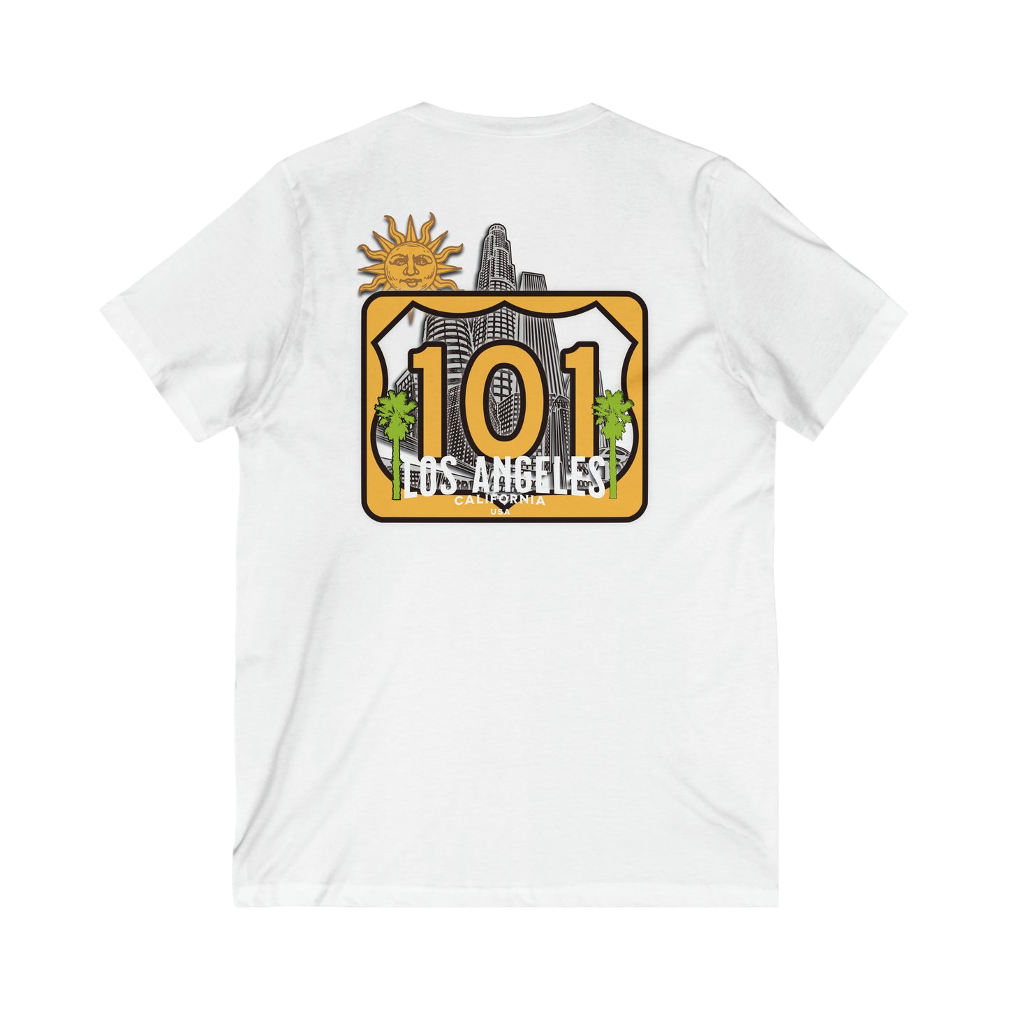 LOS ANGELES FREEWAY 101, Unisex Jersey Short Sleeve V-Neck Tee