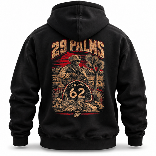29 Palms Route 62 Vintage Military Graphic Hoodie