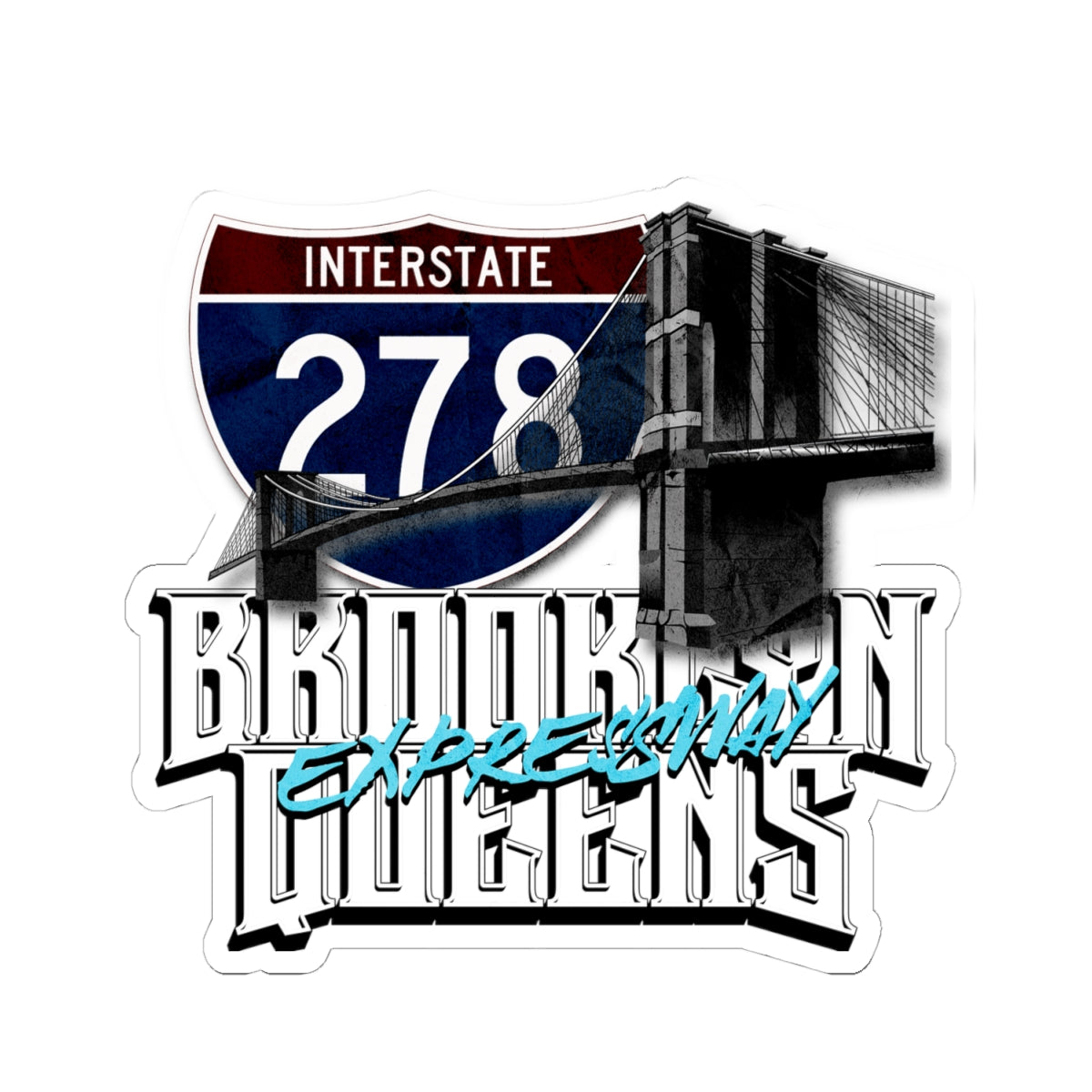 stickers-Interstate 278 Brooklyn Queens Expressway Pothole Highway - Roads and Routes Apparel