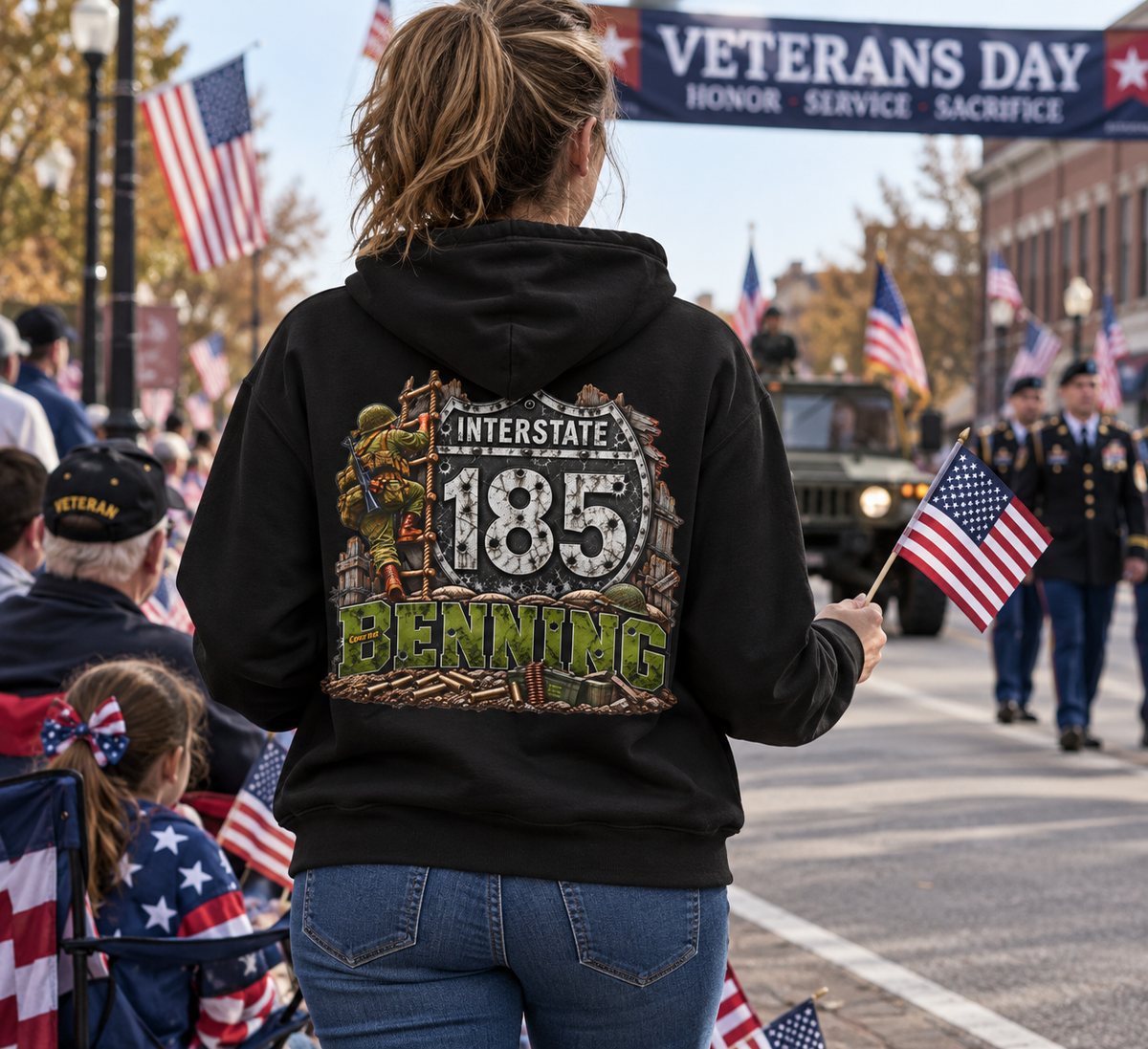 Interstate 185  Columbus, Georgia Military Route Hooded Sweatshirt